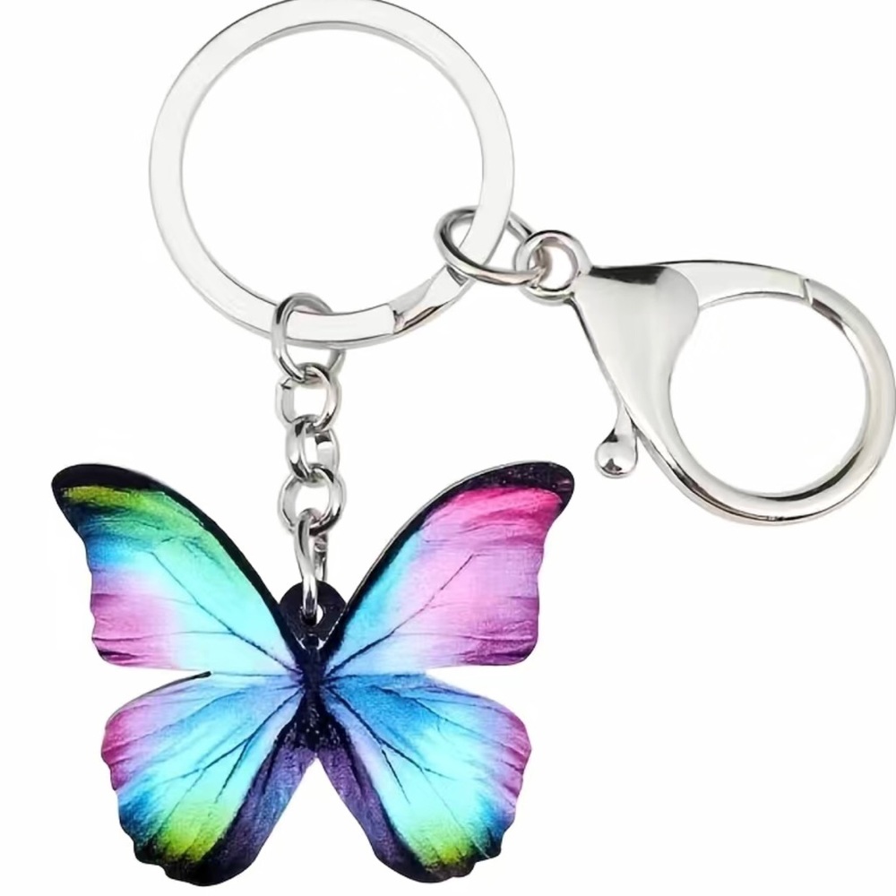 Butterfly Keychain Bag Charm Accessory Silvertone Very Bright Detailed - Picture 6 of 9